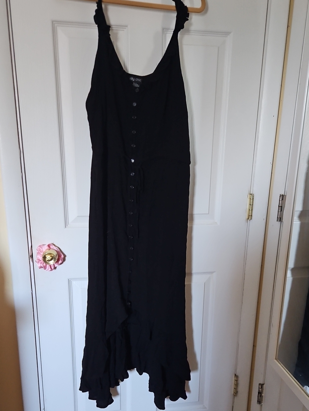 Plus Size City Chic Black Button-Front Ruffle-Hem Midi Dress